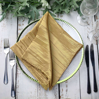 5 Pack Taffeta Napkins 20"x20" Gold Accordion Crinkle Style Cloth Napkins for Luxurious Events