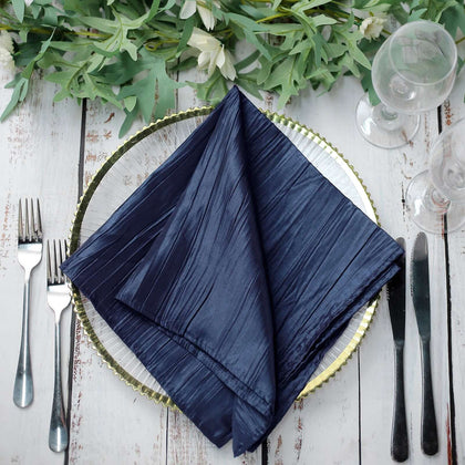 5 Pack Taffeta Napkins 20"x20" Navy Blue - Accordion Crinkle Cloth Napkins
