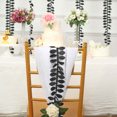 Leaf Petal Taffeta Ribbon Sash Black 50ft 4" - Artificial DIY Fabric Garland