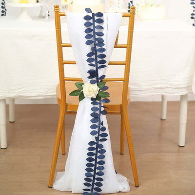 Leaf Petal Taffeta Ribbon Sash Navy Blue 50ft 4" - Artificial DIY Fabric Garland