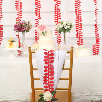Leaf Petal Taffeta Ribbon Sash Red 50ft 4" - Artificial DIY Fabric Garland