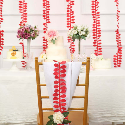 Leaf Petal Taffeta Ribbon Sash Red 50ft 4" - Artificial DIY Fabric Garland