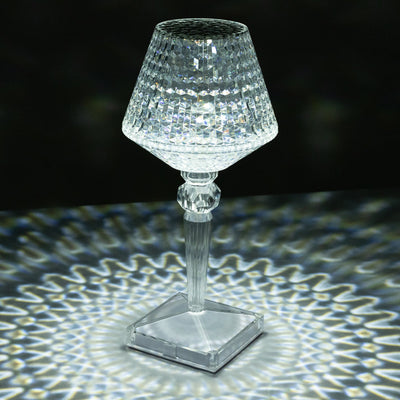 LED Acrylic Crystal Table Lamp 10" Cup Shape Design - Color Changing Cordless Rechargeable Touch Control Accent Light