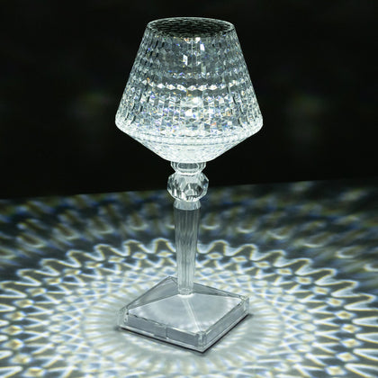 LED Acrylic Crystal Table Lamp 10" Cup Shape Design - Color Changing Cordless Rechargeable Touch Control Accent Light