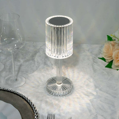 LED Acrylic Crystal Table Lamp 10" Cylinder Design - Color Changing Cordless Rechargeable RGB Touch Control Light