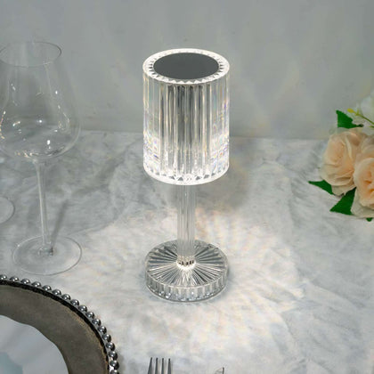 LED Acrylic Crystal Table Lamp 10" Cylinder Design - Color Changing Cordless Rechargeable RGB Touch Control Light