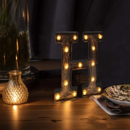 LED Marquee Letter "H" Industrial Style Antique Black 9" - Vintage Light-Up Sign for Events & Decor
