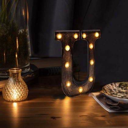 LED Marquee Letter "U" Industrial Style Antique Black 9" - Vintage Light-Up Sign for Events & Decor