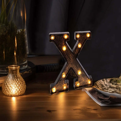 LED Marquee Letter "X" Industrial Style Antique Black 9" - Vintage Light-Up Sign for Events & Decor