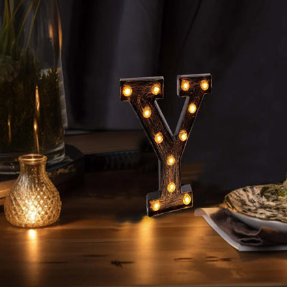 LED Marquee Letter "Y" Industrial Style Antique Black 9" - Vintage Light-Up Sign for Events & Decor