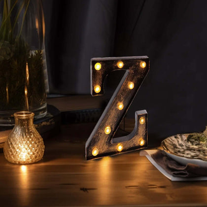 LED Marquee Letter "Z" Industrial Style Antique Black 9" - Vintage Light-Up Sign for Events & Decor