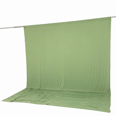 Light green fabric backdrop with floor sweep hanging on a support rod
