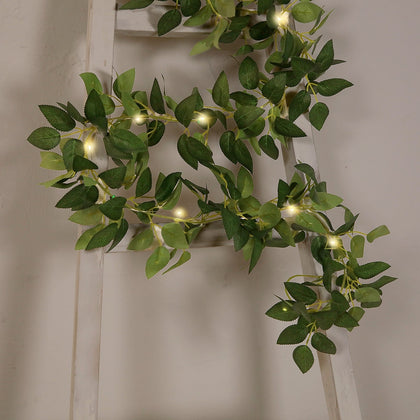 Lighted Rose Leaf Vine, 6ft Artificial Greenery Garland String Lights for Home & Wedding Decor