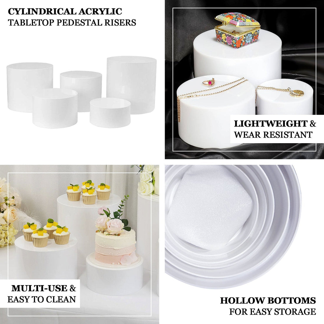 Clear Acrylic Cake Stand Set 5pcs Round | eFavormart