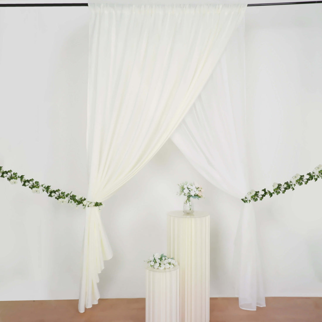 10ft Ivory Chiffon Polyester Backdrop Drape Curtain | eFavormart
