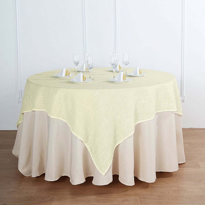 Linen Table Overlay 72"x72" Ivory - Slubby Textured Wrinkle-Resistant Tablecloth Topper