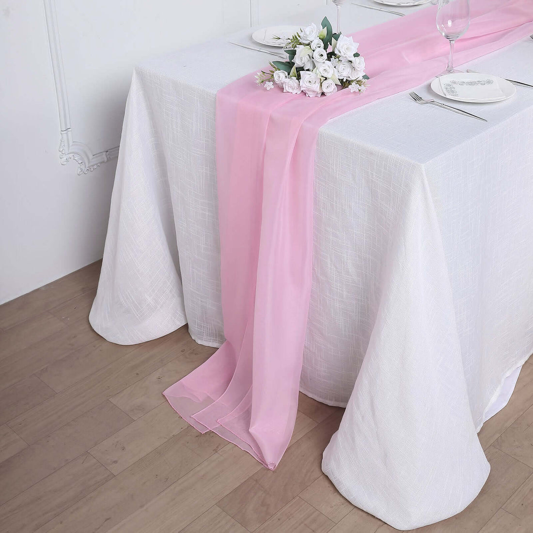 Premium Chiffon Table Runner 6ft Pink | eFavormart