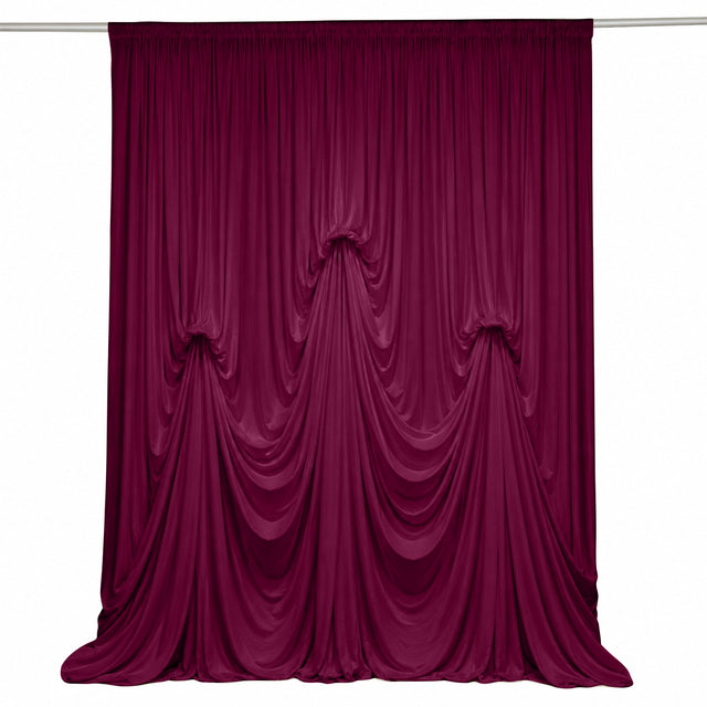 Spandex Pre-Sewn Dramatic Drape Backdrop Curtain – 13ft × 20ft Burgundy 4-Way Stretch Wrinkle-Free 180GSM Event Panel with 3 Adjustable Ribbon Ties