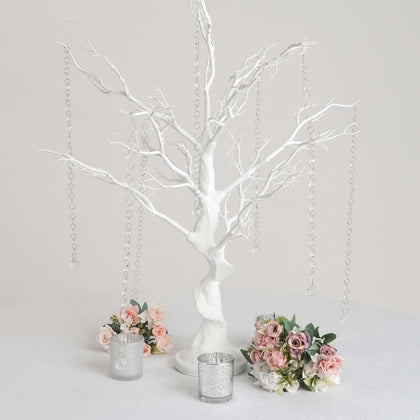 Manzanita Tree Centerpiece 34" White with 8 Acrylic Bead Chains - Easy Assembly Decorative Artificial Tree for Glamorous Weddings Events & Decor