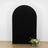 Black arch backdrop with flowers at the base.
