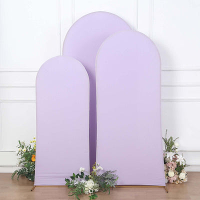 Purple backdrop stands in three sizes with floral accents.