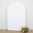 Arch-shaped backdrop with floral arrangement in front