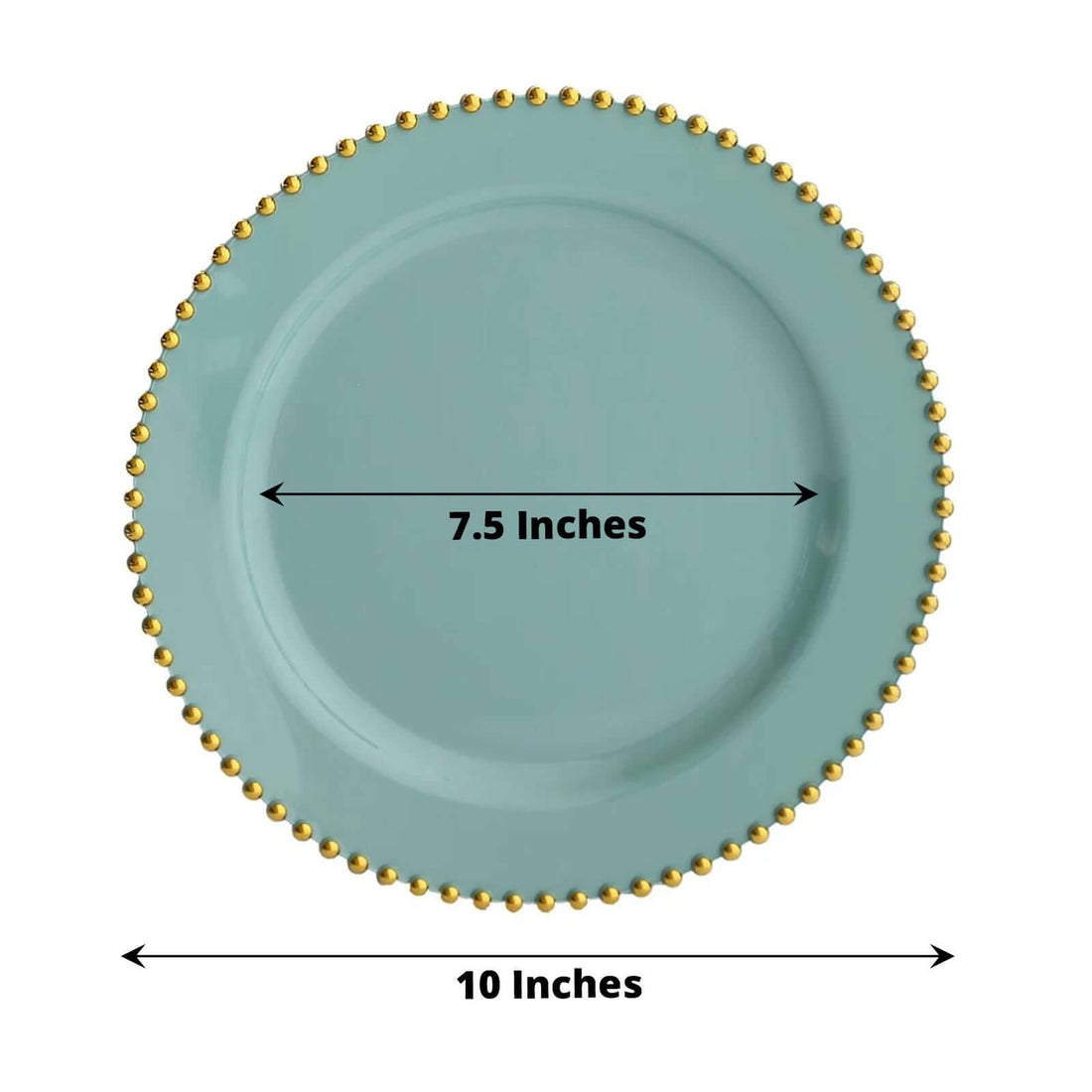 10pk Round Plates Plastic Gold Beaded Sage | eFavormart