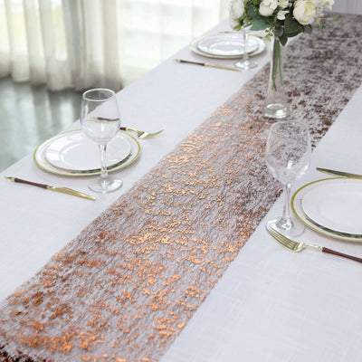 Mesh Polyester Table Runner Roll 108" Metallic Bronze Distressed Foil Printing - Disposable Table Decor