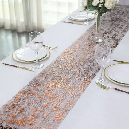 Mesh Polyester Table Runner Roll 108" Metallic Bronze Distressed Foil Printing - Disposable Table Decor