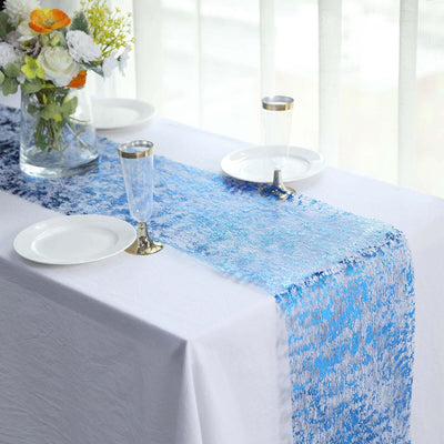 Mesh Polyester Table Runner Roll 108" Metallic Royal Blue Distressed Foil Printing - Disposable Table Decor