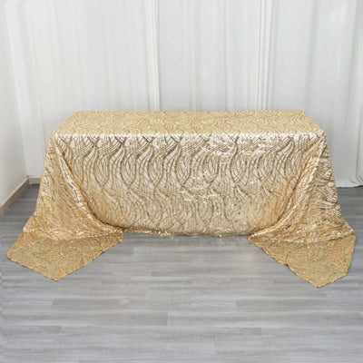 Mesh Rectangle Tablecloth 90"x156" Champagne - Wave Embroidered Sequin Table Cover