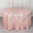 Rose gold sequined round tablecloth with wavy pattern.