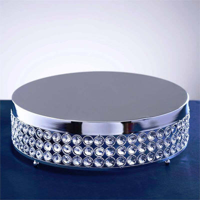 Metal Cake Stand Pedestal 13" Crystal Beaded Design Silver - Cupcake Display and Dessert Riser