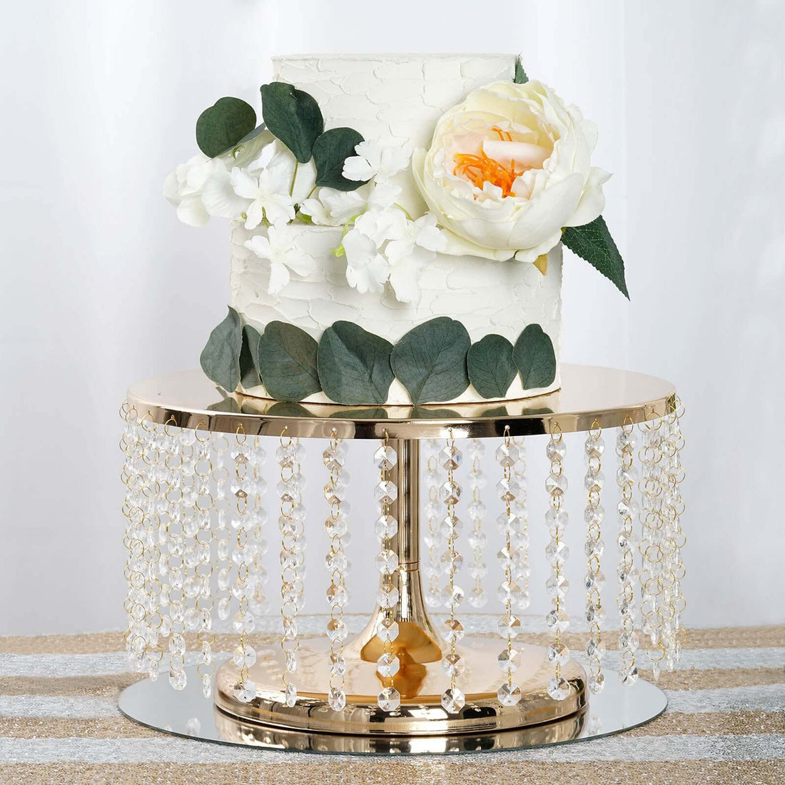 Gold cake stand with crystal bead fringe
