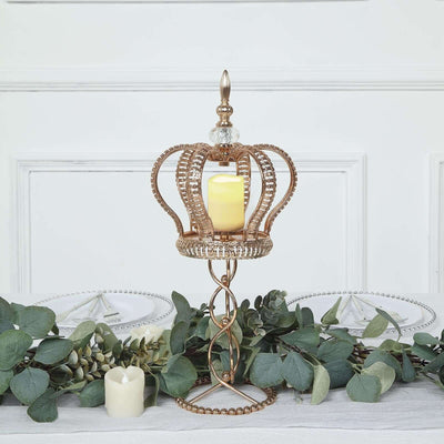 Metal Crown Spiral Gold Pillar Candle Holder Stand 18" - Jeweled Votive Candle Centerpiece