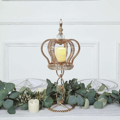 Metal Crown Spiral Gold Pillar Candle Holder Stand 18" - Jeweled Votive Candle Centerpiece