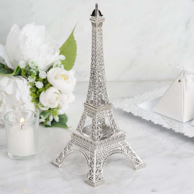 Metal Eiffel Tower 10" Table Centerpiece Silver - Decorative Cake Topper