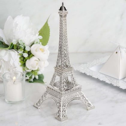 Metal Eiffel Tower 10" Table Centerpiece Silver - Decorative Cake Topper
