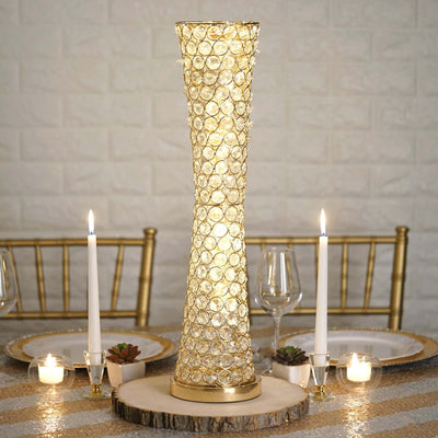 Metal Hurricane Floral Vase Centerpiece 24" Metallic Gold with Crystal Beaded Design - Table Decorative Stand