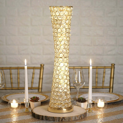 Metal Hurricane Floral Vase Centerpiece 24" Metallic Gold with Crystal Beaded Design - Table Decorative Stand
