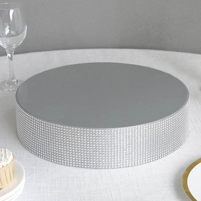 Metal Pedestal Cake Stand 14" Round Design with Rhinestones Silver - Cupcake Holder and Dessert Table Centerpiece