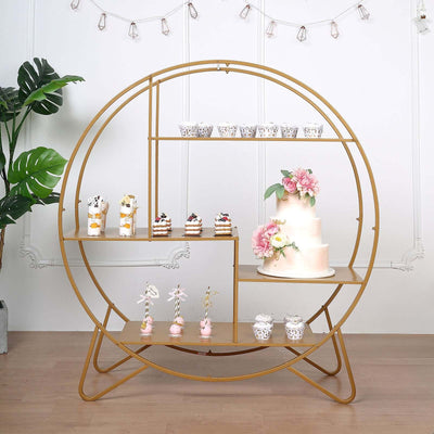 Metal Round Cake Dessert Display Stand 4ft Gold - Large Multi Functional Modern Bookcase Party Backdrop for Floral Installations & Event Decor