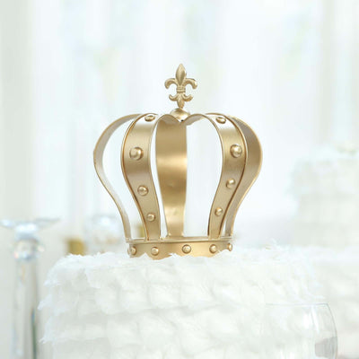 Metal Royal Crown Cake Topper 8" Gold Fleur-De-Lis Top - Majestic Cake Centerpiece Decoration for Formal & Grandiose Celebrations