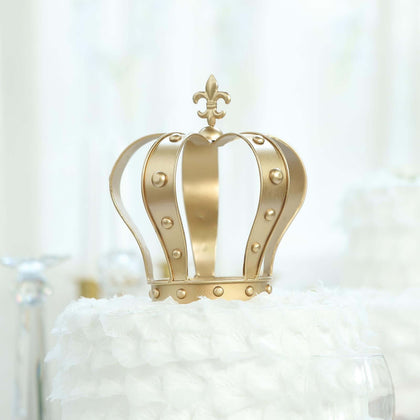 Metal Royal Crown Cake Topper 8" Gold Fleur-De-Lis Top - Majestic Cake Centerpiece Decoration for Formal & Grandiose Celebrations