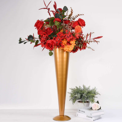 Metal Trumpet Flower Vase 28" Brushed Gold - Luxe Design for Sophisticated Event Centerpieces