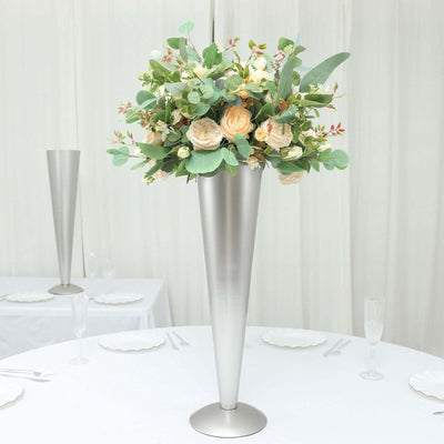 Metal Trumpet Flower Vase 28" Brushed Silver - Luxe Design Centerpieces