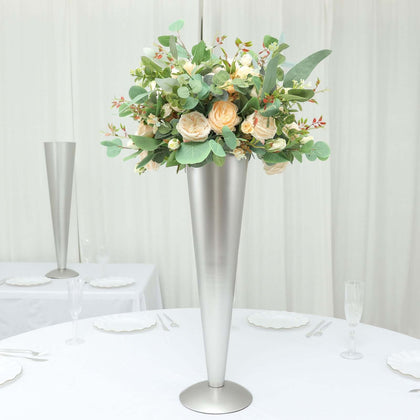 Metal Trumpet Flower Vase 28" Brushed Silver - Luxe Design Centerpieces