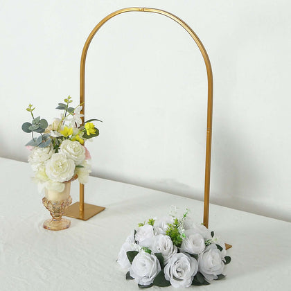 Metal Wedding Cake Chiara Arch Table Centerpiece Gold 35" with Rounded Top - Flower Stand Frame with Detachable Base