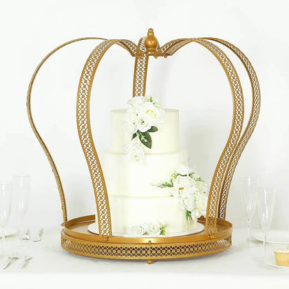 Metal Wedding Cake Stand 26" Gold Princess Crown Style - Majestic Cupcake Dessert Display Holder for Royal Themed Weddings Anniversaries & Celebrations