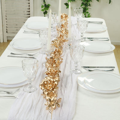 Metallic Gold Artificial Flower Garland – 6.5ft Magnolia & Jasmine Hanging Vine for Table, Arch & Backdrop Decor